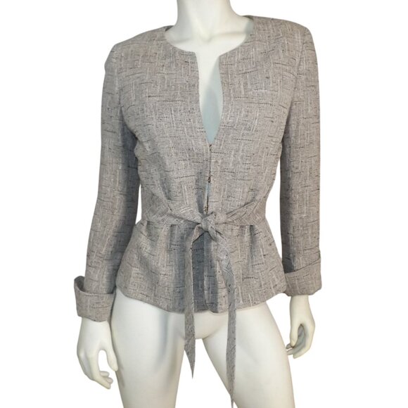 CLASSIQUE ENTIER Jacket, 8, Raw weave, Clasps, Collarless, Beige/brown, Belted - Picture 1 of 13